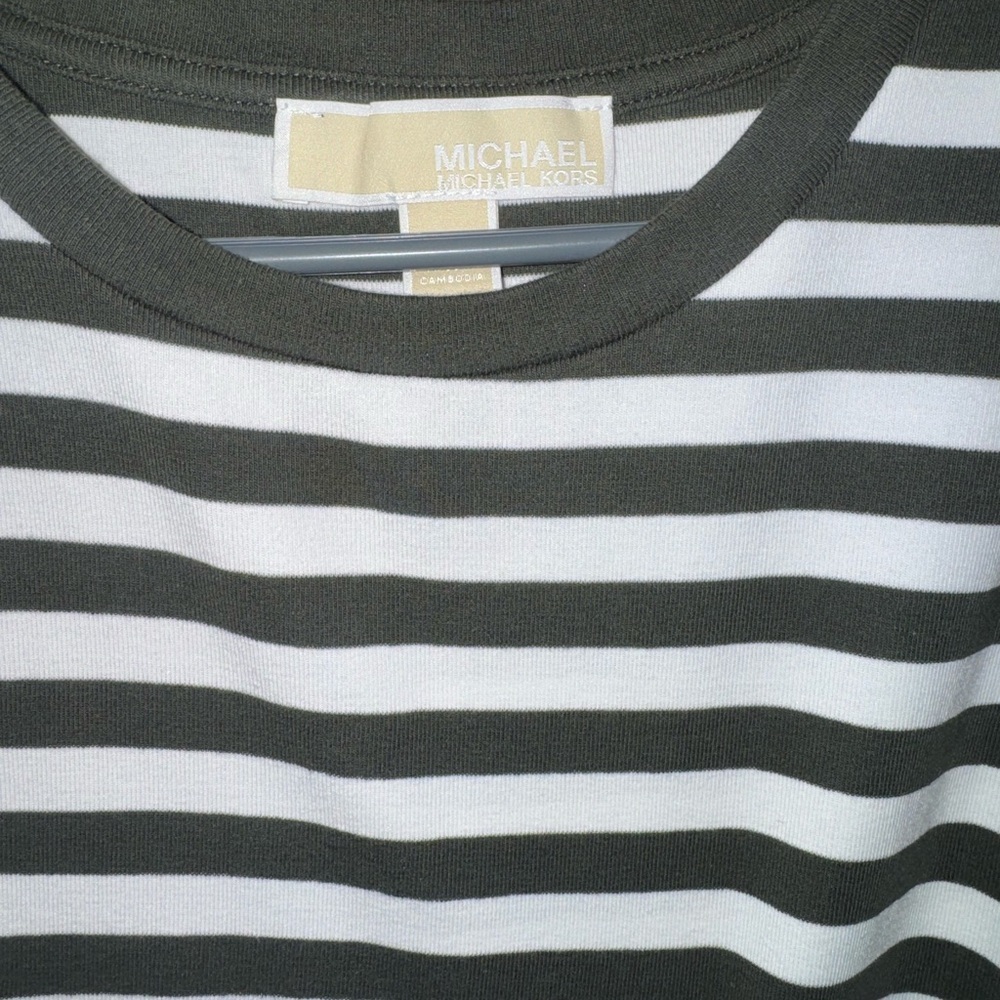 Michael Kors Asymmetrical Striped Dress in green and White - Picture 3 of 5